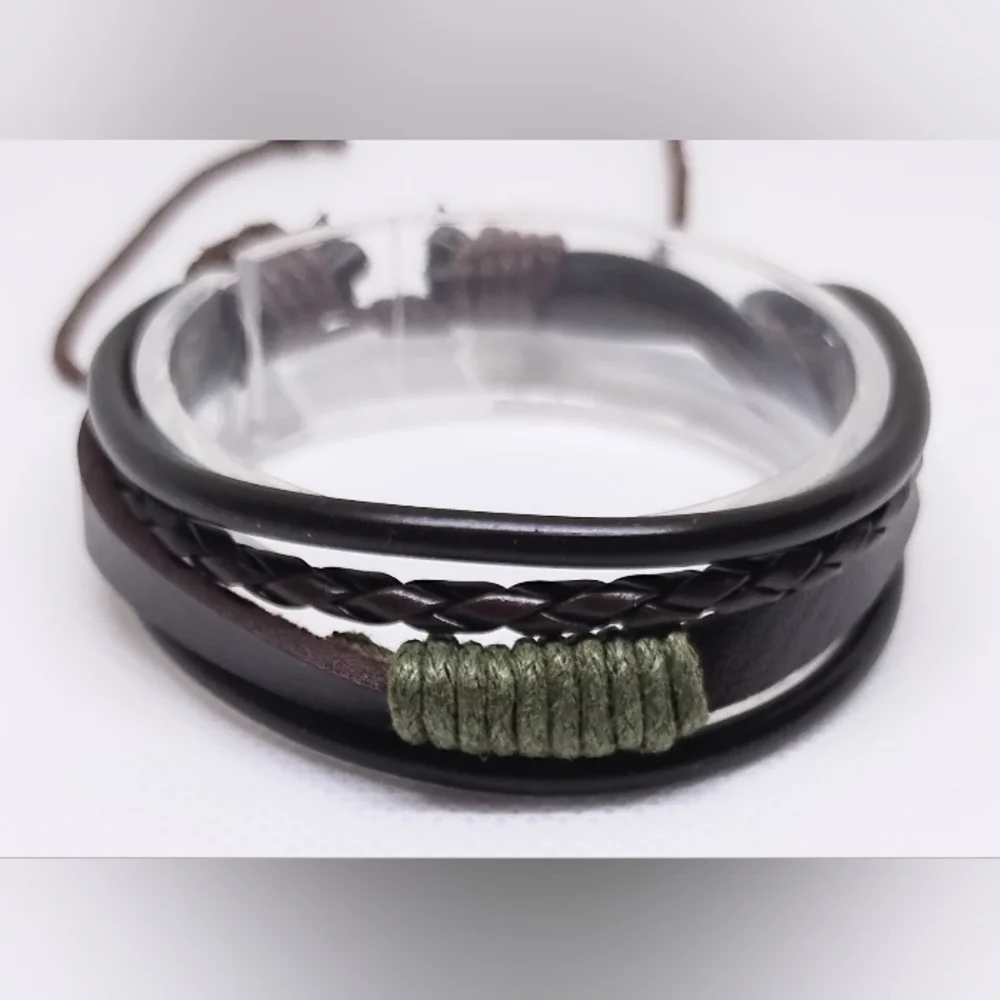 Men's Bracelet‎ Leather Layered Braided Black Brown f25